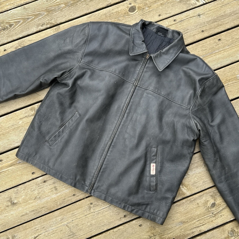 MAC Tools Leather Jacket Black Zip Coat Quilted Lined Workwear Men's XL